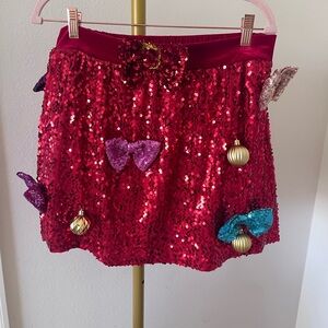 Love on a Hanger Red Velvet Sequin Christmas Ornament Mini Skirt Women MED NWOT